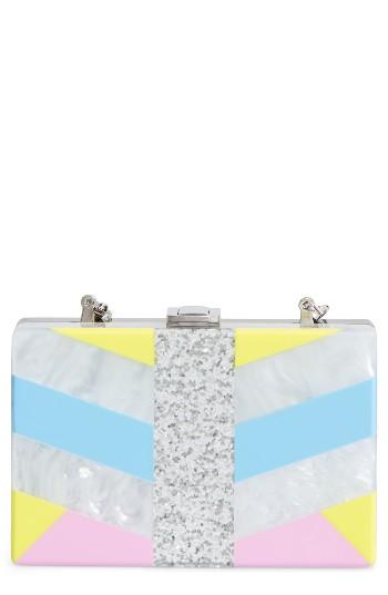 Milly Chevron Stripe Box Clutch - Metallic
