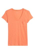 Petite Women's Caslon Rounded V-neck Tee, Size P - Coral