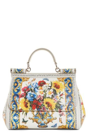 Dolce & Gabbana Medium Maiolica Fiori Sicily Leather Satchel -