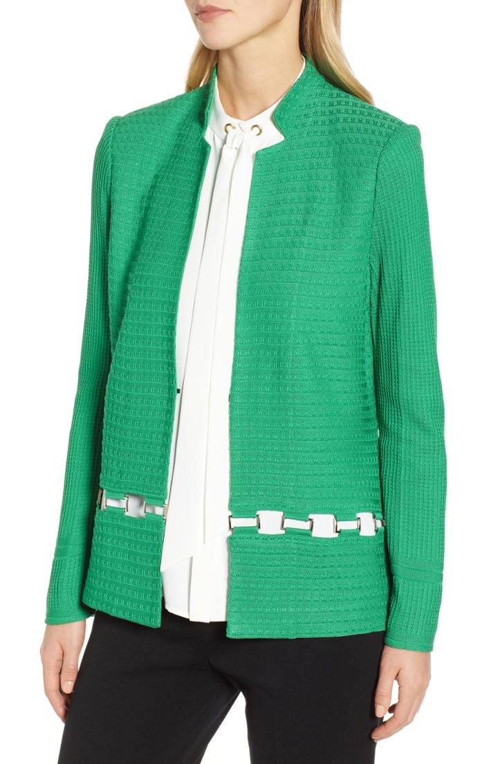 Women's Ming Wang Hardware Trim Jacquard Knit Jacket - Green