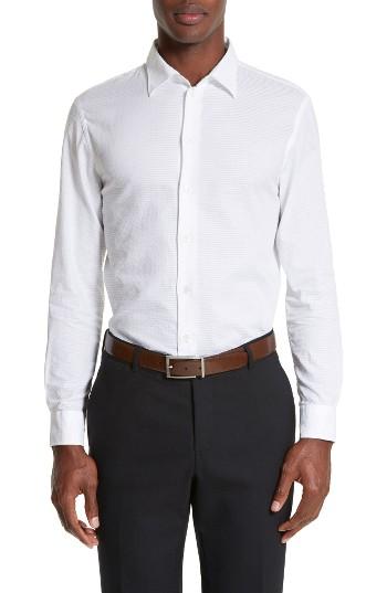 Men's Armani Collezioni Modern Fit Geometric Textured Sport Shirt, Size - White