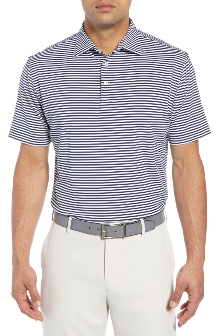 Men's Peter Millar Stripe Stretch Jersey Performance Polo, Size - Blue