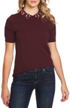 Women's Cece Embellished Collar Pointelle Detail Sweater, Size - Red
