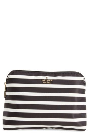 Kate Spade New York Small Classic Briley Nylon Cosmetics Case, Size - Black/ Clotted Cream
