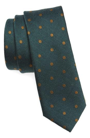 Men's The Tie Bar Dotted Hitch Silk & Wool Skinny Tie, Size - Green