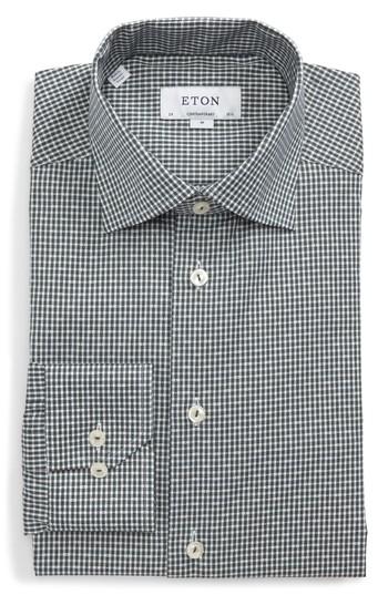 Men's Eton Contemporary Fit Check Dress Shirt - Green