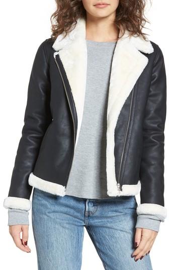 Women's Obey Chloe Faux Leather Moto Jacket With Faux Fur Trim