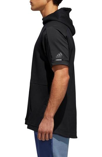 Men's Adidas Sqd Short Sleeve Hoodie, Size - Black
