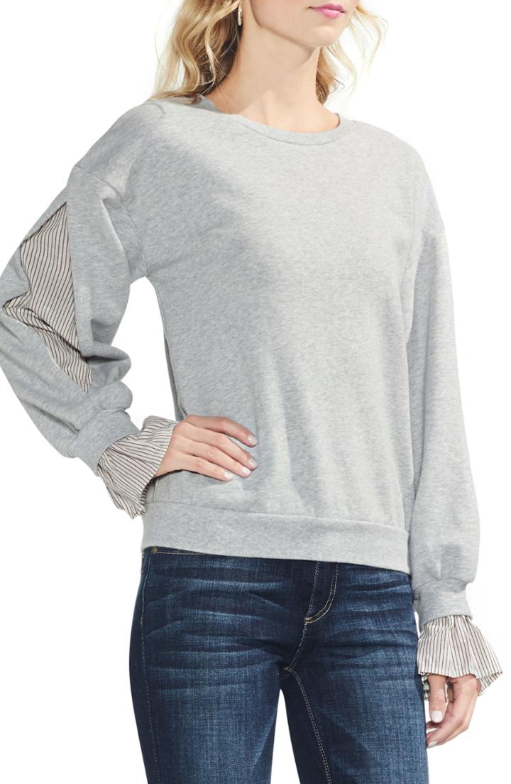 Women's Vince Camuto Mix Media Ruffle Sleeve Sweatshirt - Grey