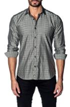 Men's Jared Lang Slim Fit Grid Sport Shirt, Size - Grey