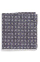 Men's Eleventy Medallion Wool & Cotton Pocket Square, Size - Blue