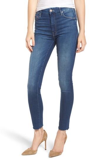 Women's Mother The Looker Frayed High Waist Ankle Skinny Jeans - Blue