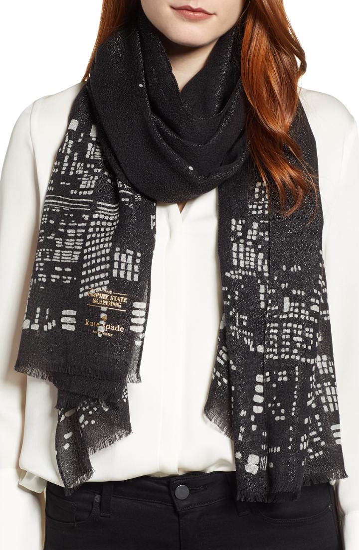 Women's Kate Spade New York Skyline Wool Blend Scarf, Size - Black