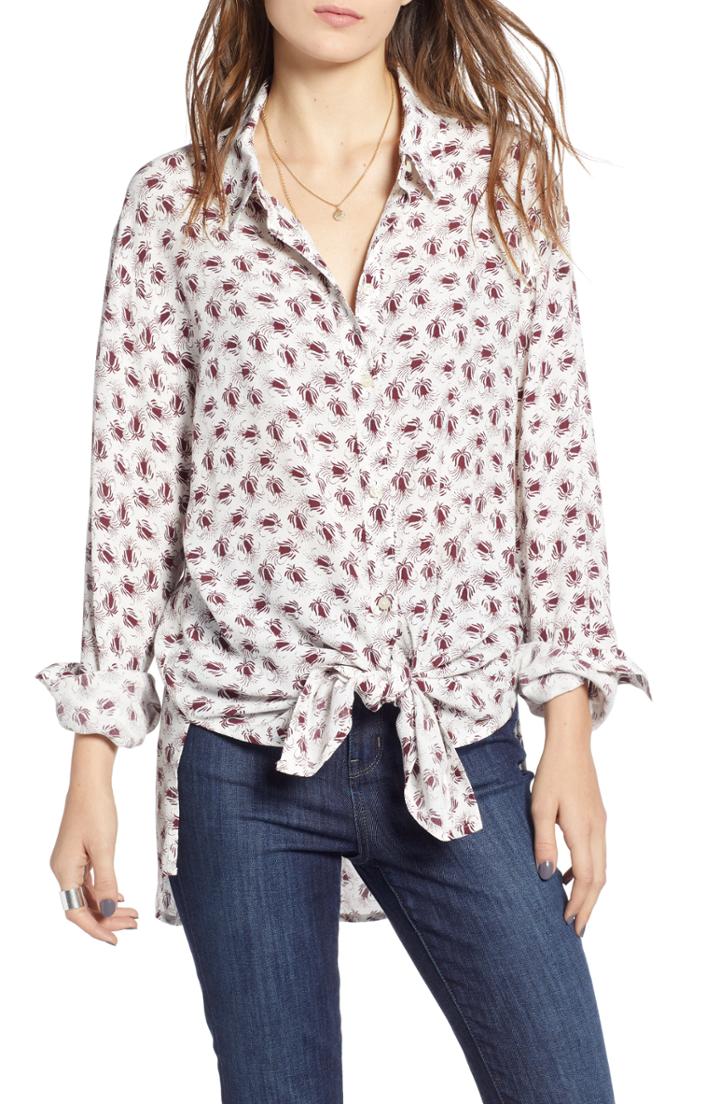 Women's Treasure & Bond Oversize Tie Front Shirt - Ivory