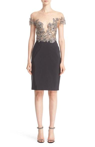 Women's Marchesa Embellished Tulle Bodice Sheath Dress