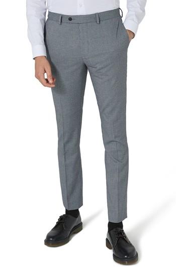 Men's Topman Skinny Fit Houndstooth Suit Trousers X 32 - Green
