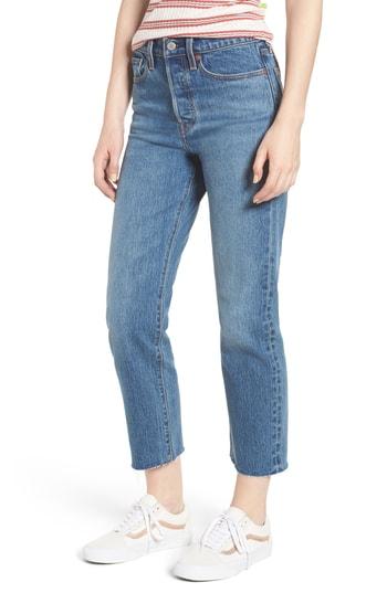 Women's Levi's Wedgie Raw Hem High Waist Straight Leg Jeans X 26 - Blue