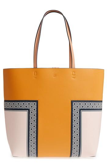 Tory Burch Block-t Stripe Leather Tote - Yellow