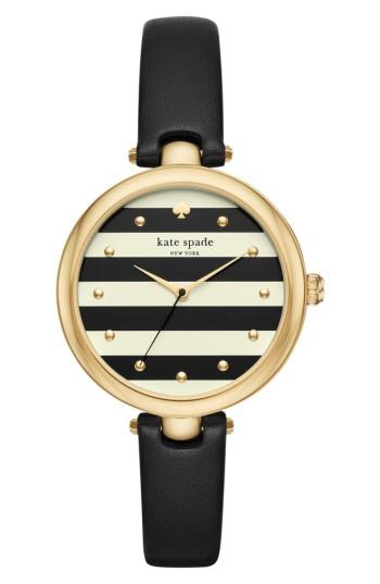 Women's Kate Spade New York Varick Stripe Leather Strap Watch, 36mm