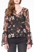 Women's Willow & Clay Embroidered Mesh Blouse, Size - Black