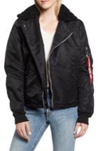 Women's Alpha Industries B-15 Removable Genuine Shearling Collar Flight Jacket - Black