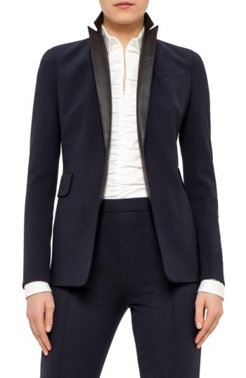 Women's Akris Punto Leather Lapel Blazer - Blue