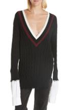 Women's T By Alexander Wang Poplin Inset Destroyed Sweater - Blue