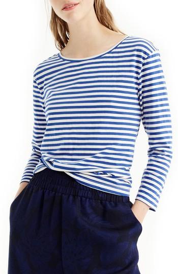 Women's J.crew Stripe Twist Back Tee, Size - Ivory