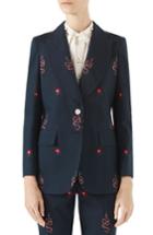 Women's Gucci Snake Embroidered Cotton Blazer Us / 36 It - Blue