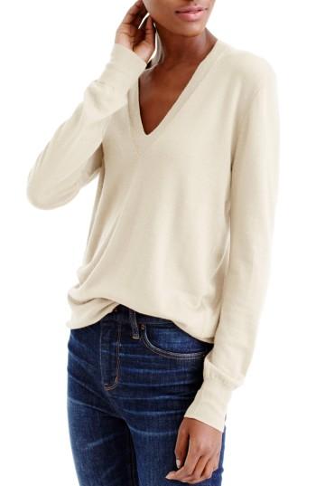 Women's J.crew V-neck Italian Featherweight Cashmere Sweater, Size - Ivory