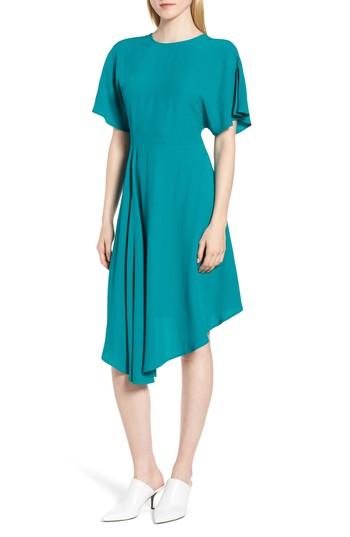 Women's Lewit Asymmetrical Slit Sleeve Crepe Dress - Blue/green