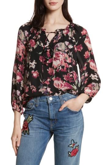 Women's Joie Nadege Floral Print Silk Top, Size - Black