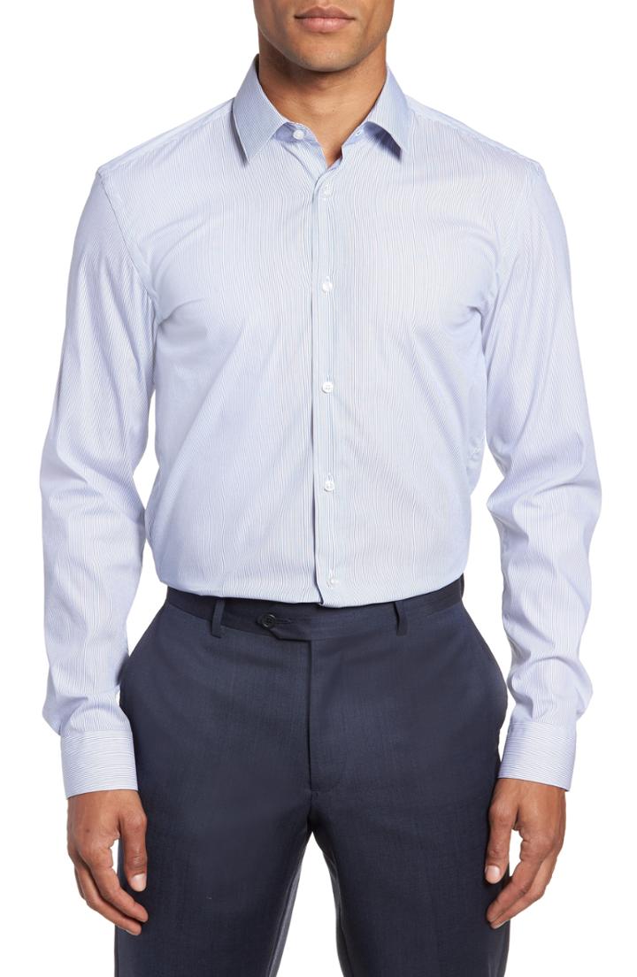 Men's Boss Isko Slim Fit Stretch Stripe Dress Shirt - Blue
