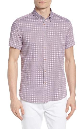 Men's Ted Baker London Modmo Slim Fit Printed Cotton Shirt - Purple