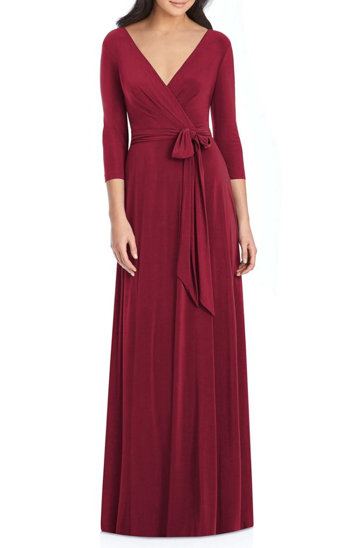 Women's Dessy Collection Jersey Tie Waist Gown - Burgundy
