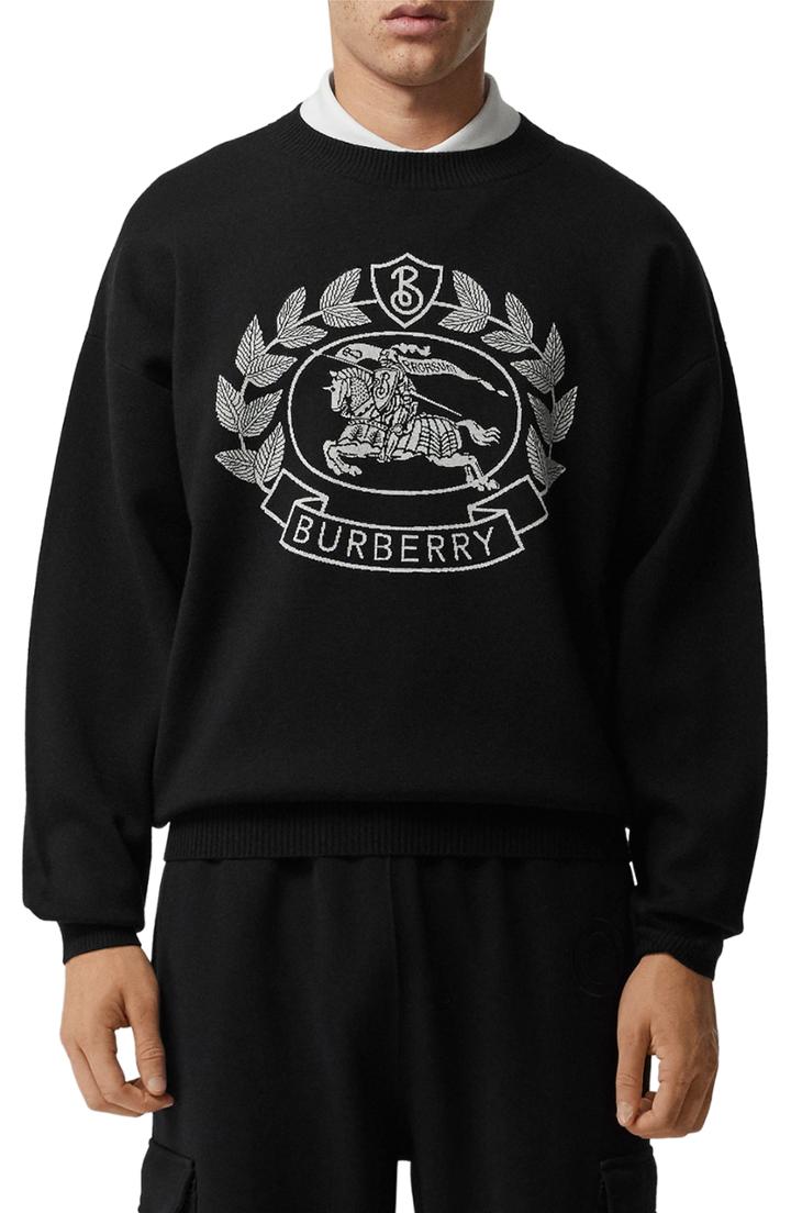 Men's Burberry Bilston Crest Crewneck Sweater - Black