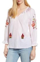 Women's Velvet By Graham & Spencer Embroidered Sleeve Tassel Tie Cotton Peasant Blouse - Ivory
