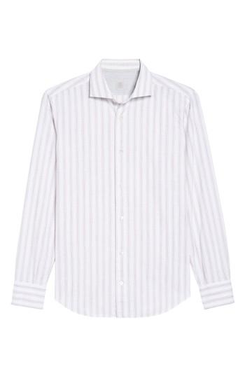 Men's Eleventy Aubergine Stripe Sport Shirt - White