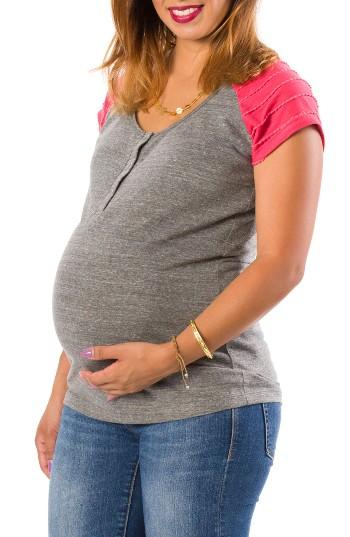 Women's Lab40 'toni' Stripe Maternity/nursing Top - Grey