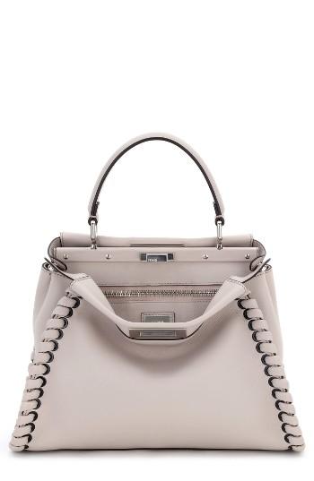 Fendi Medium Peekaboo Whipstitched Calfskin Leather Satchel - Grey