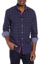 Men's Bugatchi Shaped Fit Vanishing Grid Sport Shirt - Blue