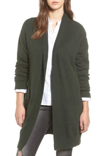 Women's Bp. Rib Trim Long Cardigan - Green
