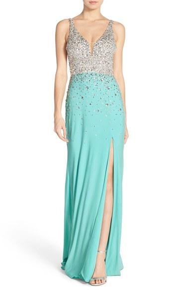 Women's Sean Collection Embellished Sleeveless Gown - Blue