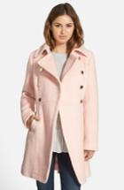 Petite Women's Guess Double Breasted Boucle Cutaway Coat P - Pink