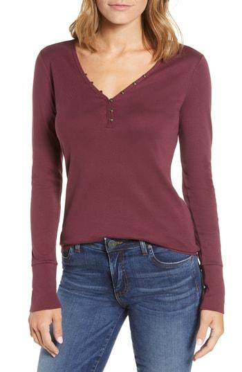 Women's Caslon V-neck Henley - Burgundy
