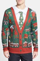 Men's Faux Real 'ugly Christmas Cardigan' Long Sleeve T-shirt