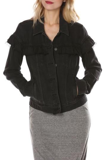 Women's Paige Heidi Ruffle Denim Jacket - Black
