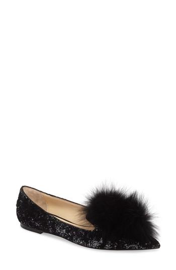 Women's Jimmy Choo Gale Flat With Genuine Fox Fur Trim Us / 34eu - Black