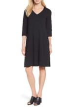 Women's Eileen Fisher Stretch Organic Cotton Jersey Shift Dress, Size - Black
