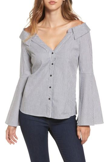 Women's Socialite Stripe Portrait Neck Top - Black